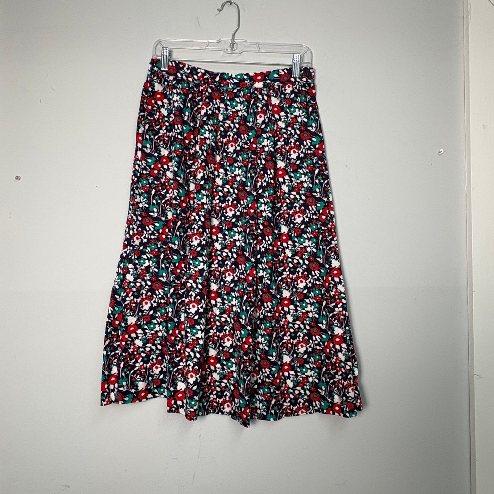 Andrew McMullan Vintage Floral Midi Skirt Navy Red Green Pockets Made in USA 12